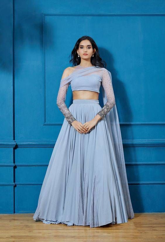 Pastel blue cape style crop top and skirt 