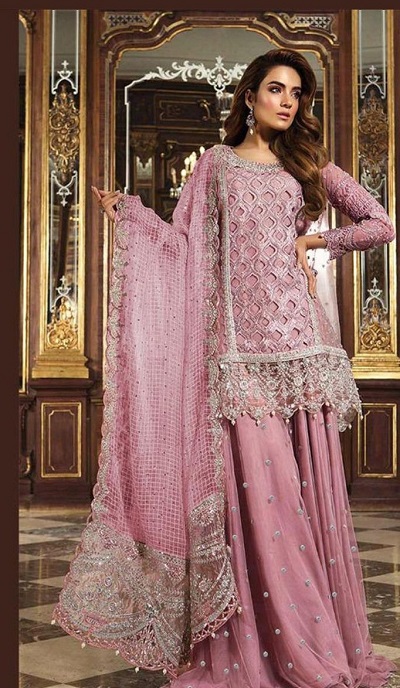 Pink Bridal Sharara Suit With Heavy Dupatta