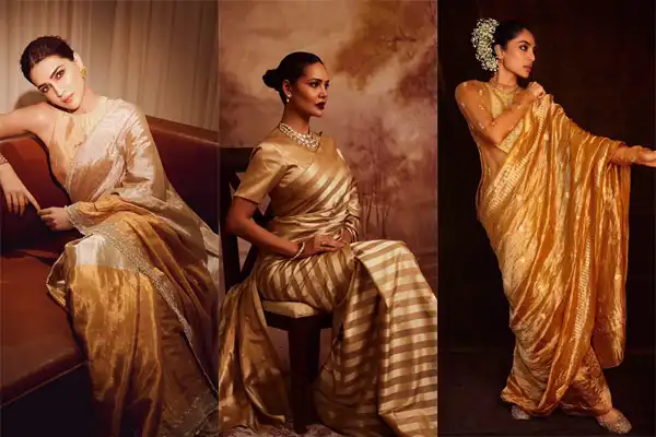 Best Celebrity-Approved Golden Saree Looks for the Wedding Season (2024)