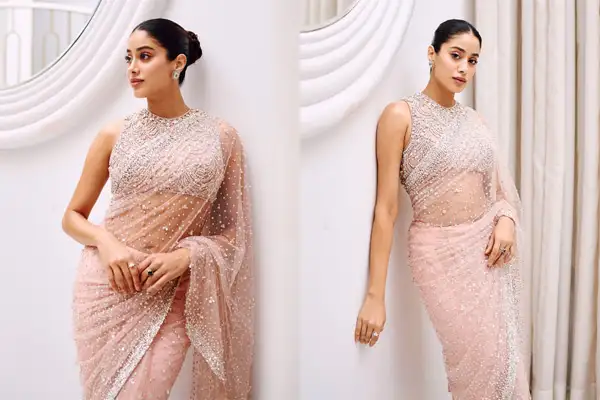 Janhvi Kapoor's Blush Pink Saree for a Dreamy Wedding Look